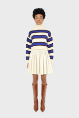Ivory and cobalt blue bold striped turtleneck jumper