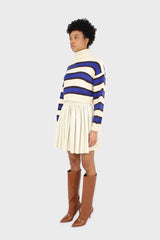 Ivory and cobalt blue bold striped turtleneck jumper