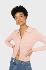 Pink zip up fitted knit top