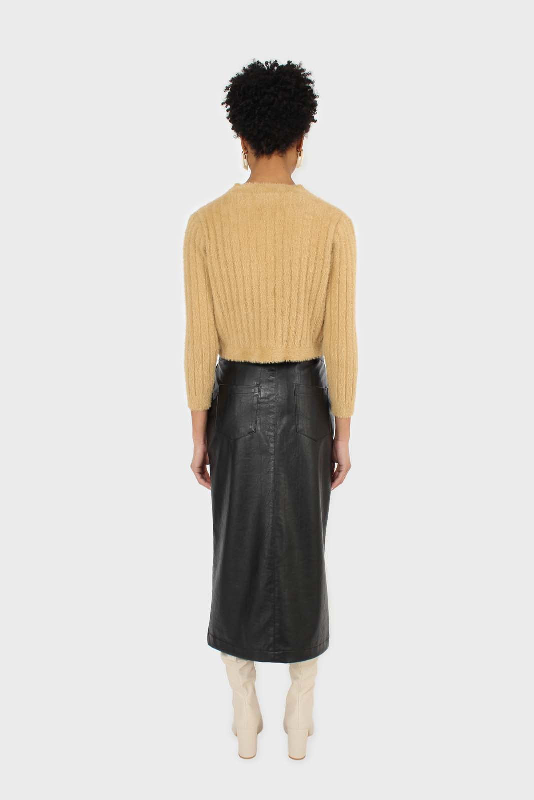 Dark beige fuzzy cropped cardigan