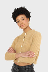 Dark beige fuzzy cropped cardigan