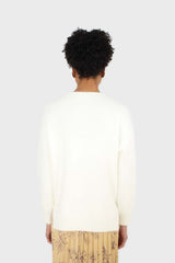 Ivory side slit V neck angora jumper