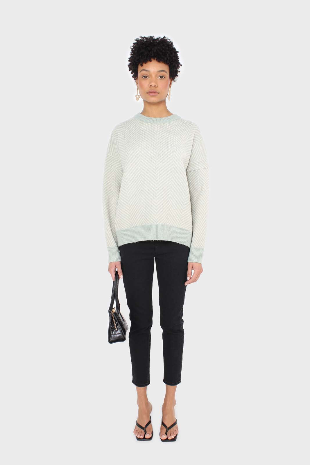 Mint herringbone fitted crew neck jumper