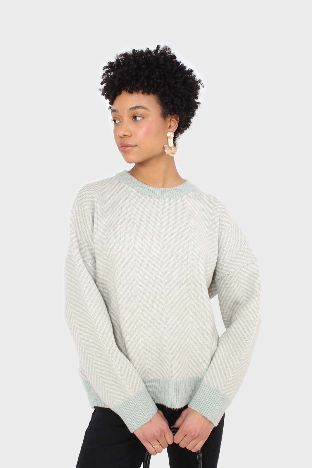 Mint herringbone fitted crew neck jumper
