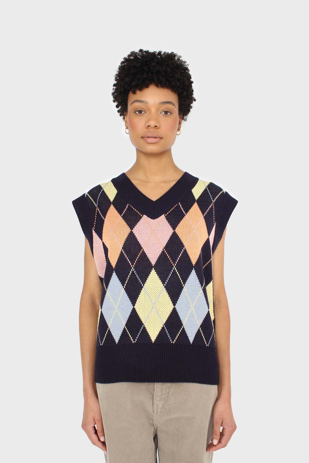 Navy and pastel multicoloured argyle sweater vest