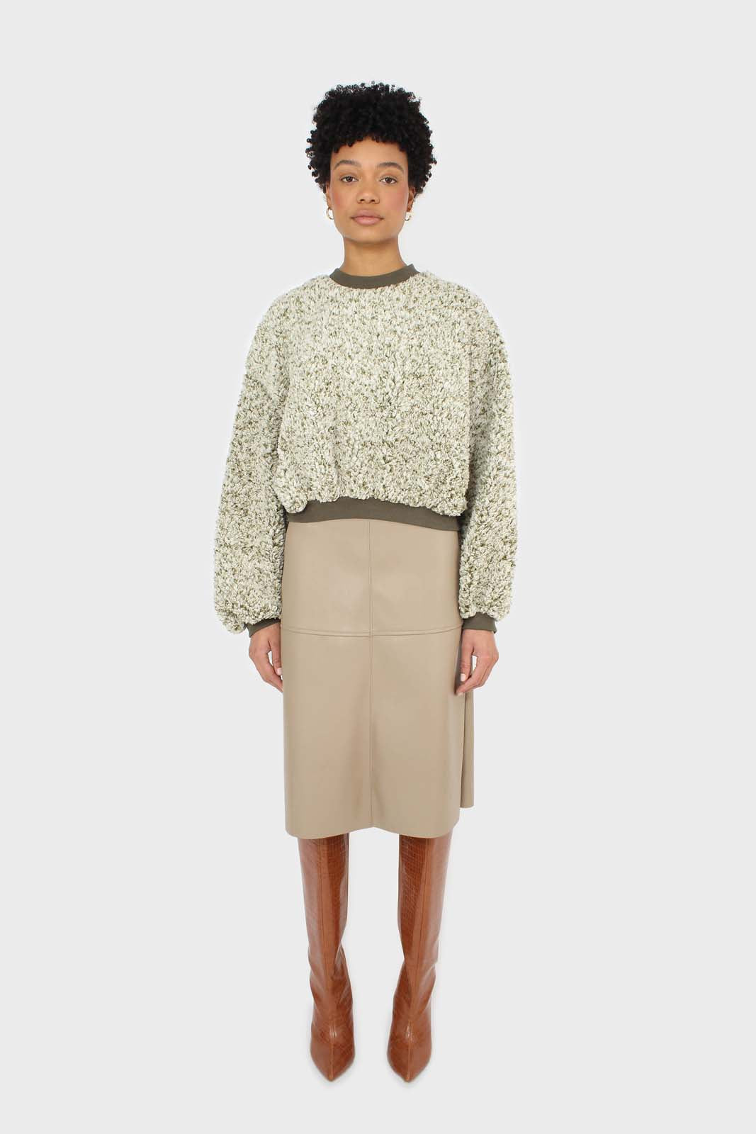 Khaki teddy cropped sweatshirt