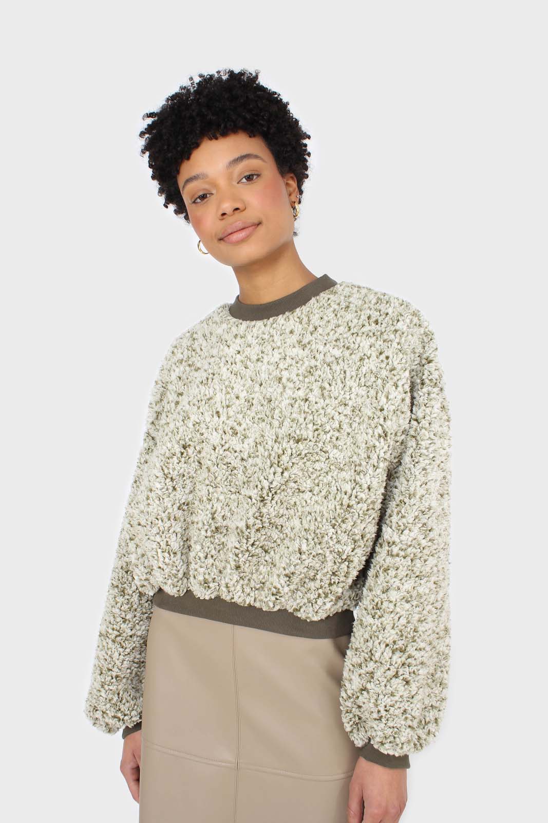 Khaki teddy cropped sweatshirt