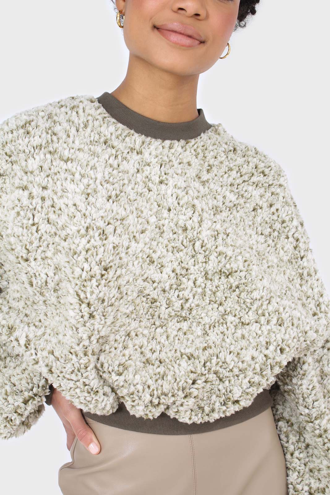 Khaki teddy cropped sweatshirt