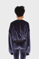 Navy smooth velvet balloon sleeve sweatshirt