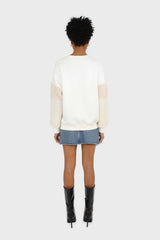 Ivory and beige faux fur sleeved sweatshirt