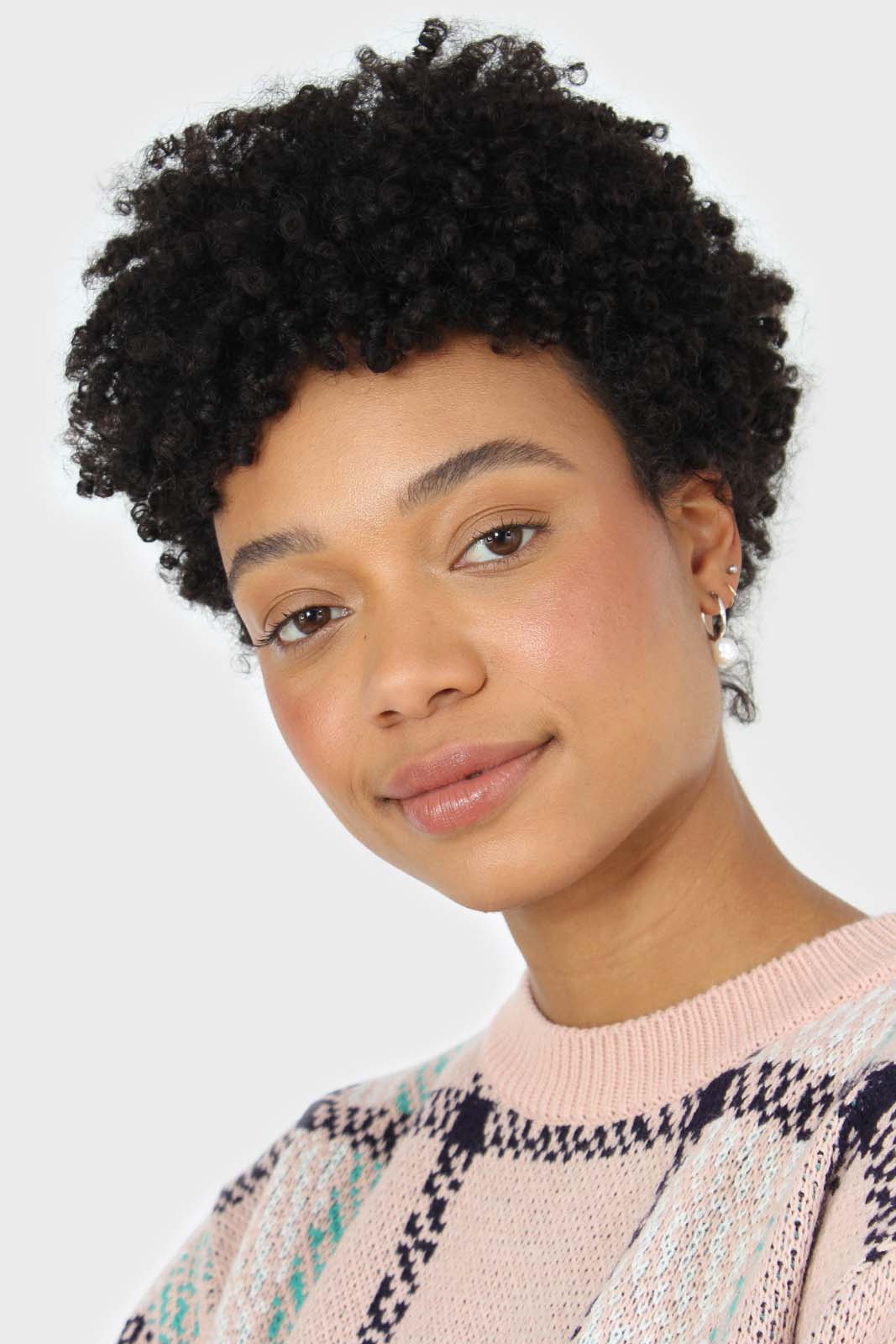 Baby pink and teal checked crew neck jumper