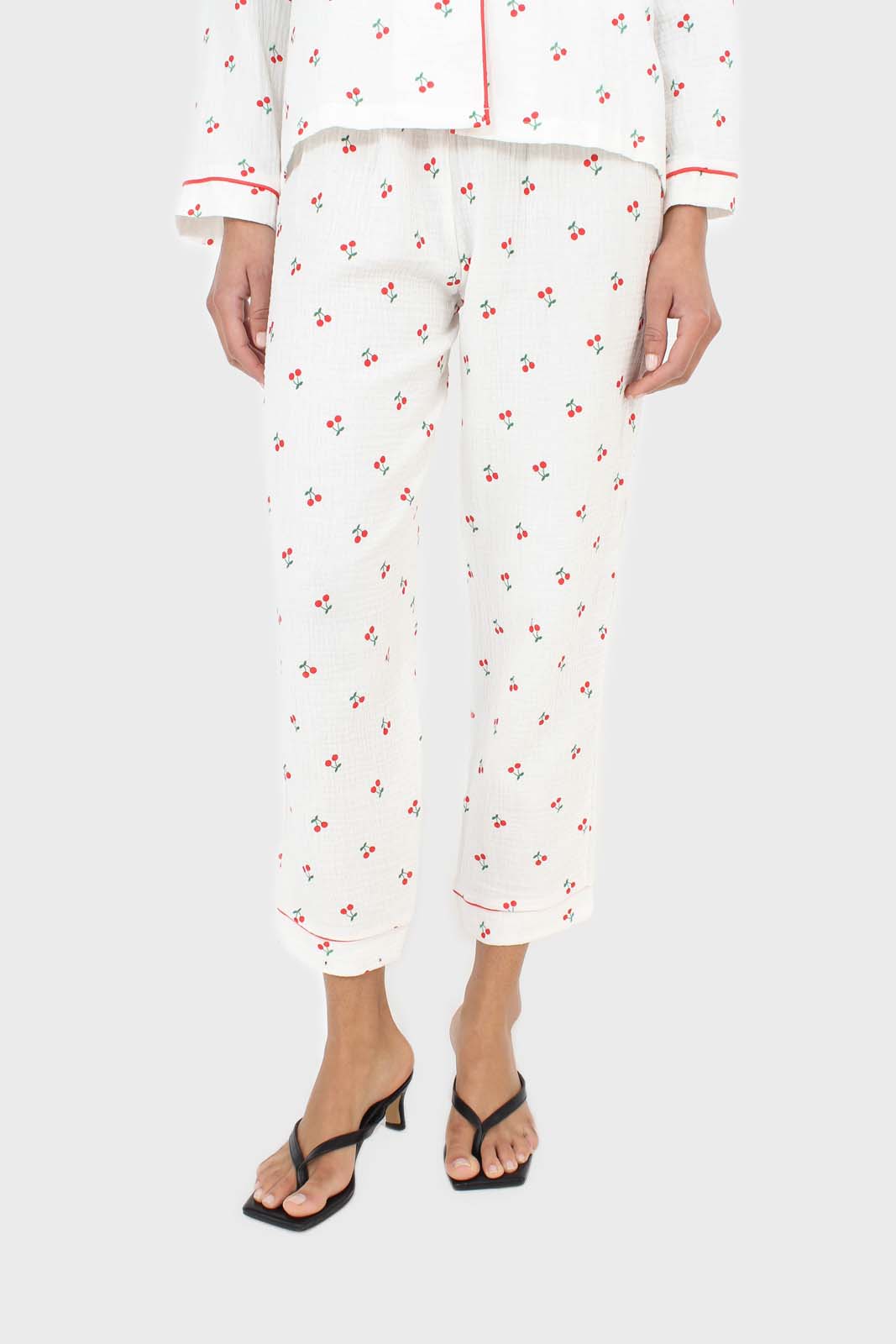 Ivory and red cherry pajama top and trousers set