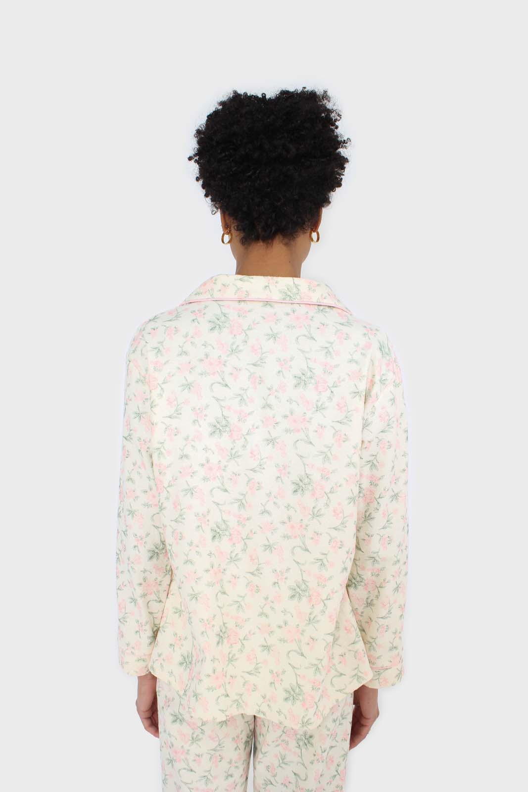 Ivory and pink floral pajama top and trousers set
