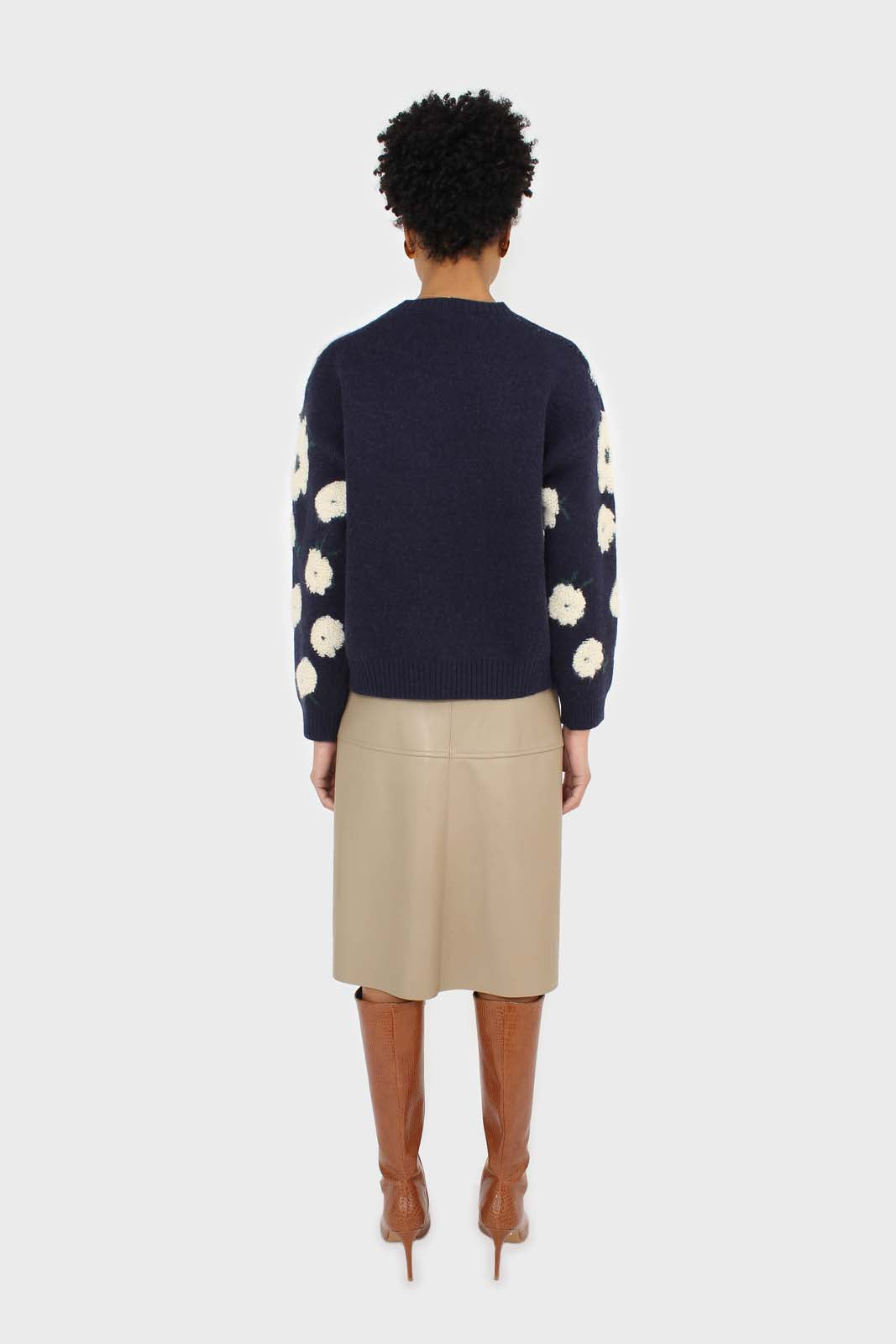 Navy and white floral crew neck jumper