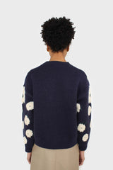 Navy and white floral crew neck jumper