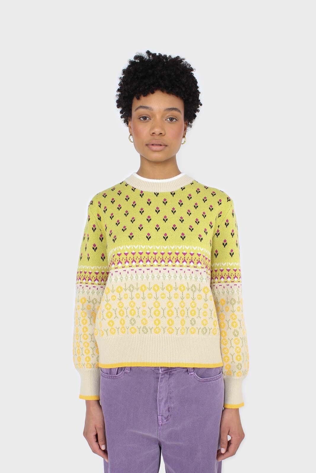Yellow floral contrast colourblock jumper