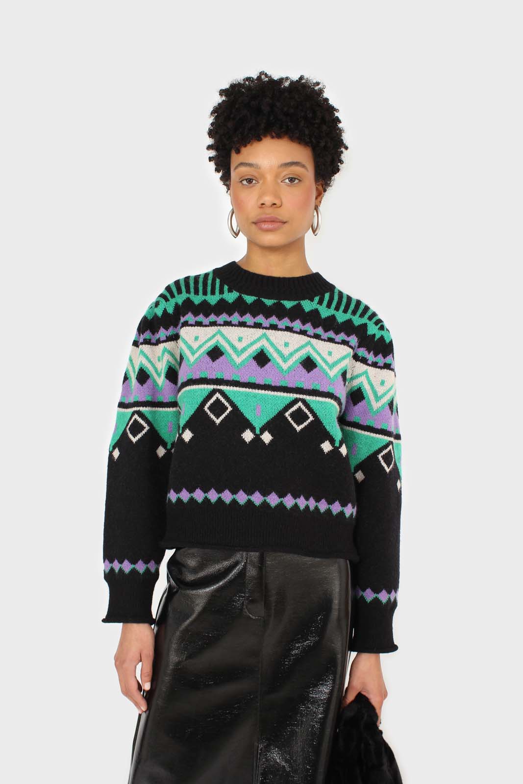 Black zig zag puff sleeved jumper