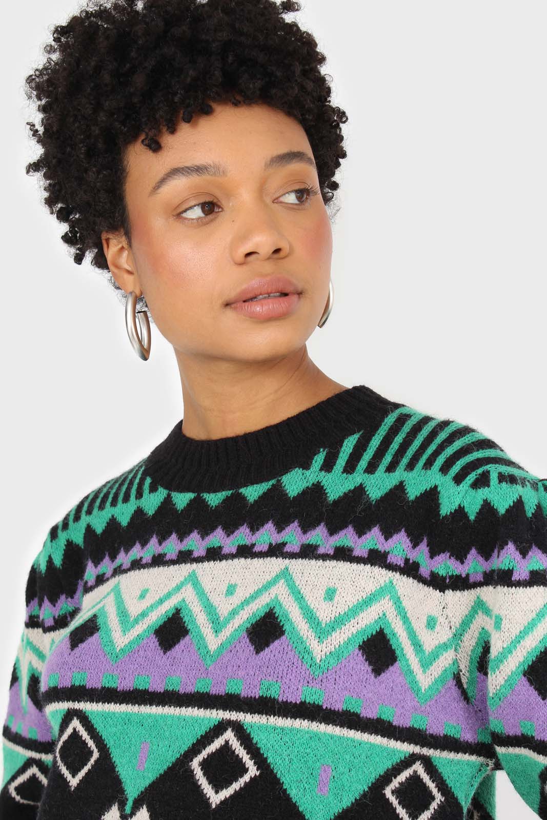 Black zig zag puff sleeved jumper