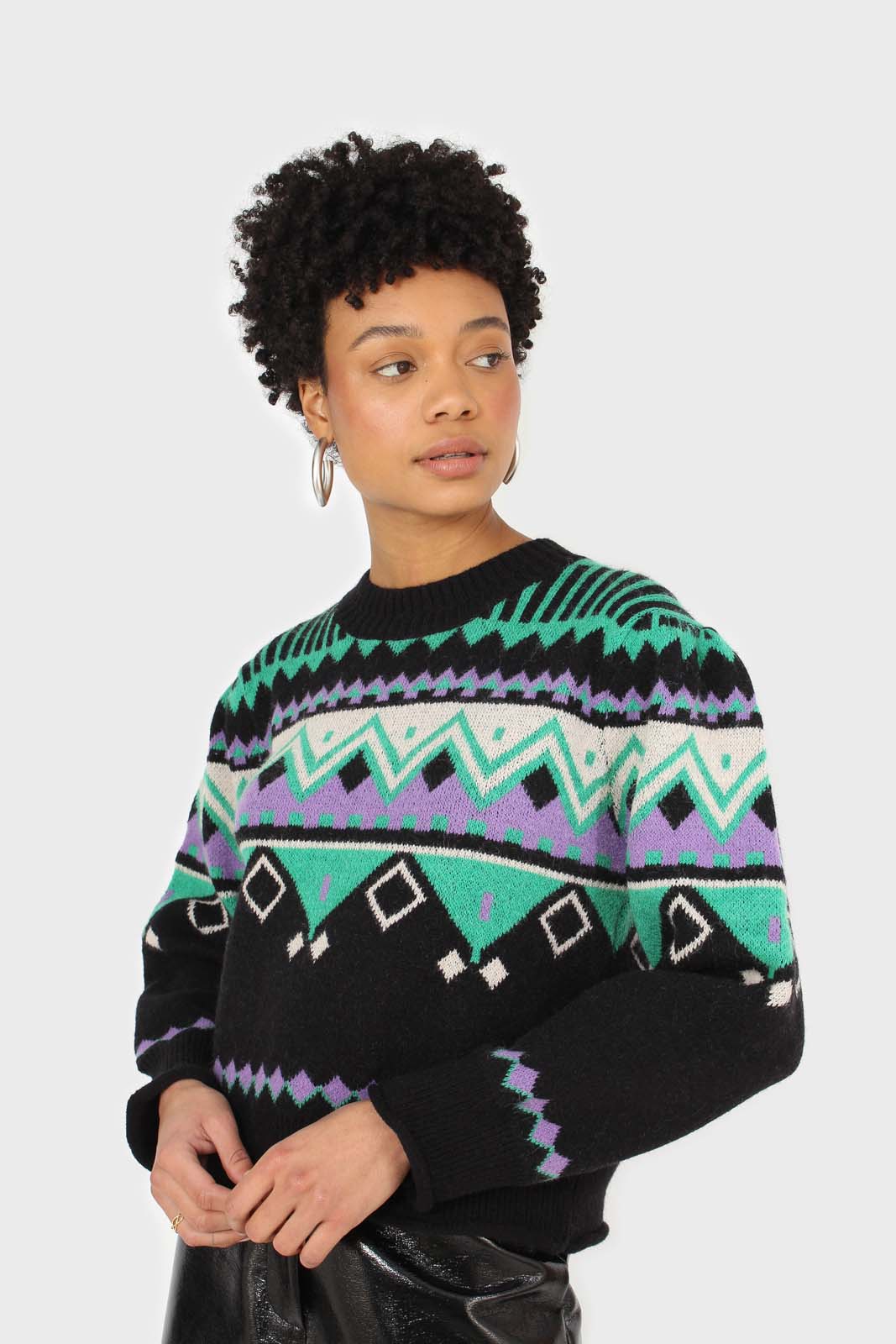 Black zig zag puff sleeved jumper