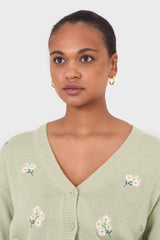 Green embroidered daisies cardigan