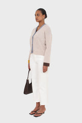 Oatmeal and blue contrast trim cardigan