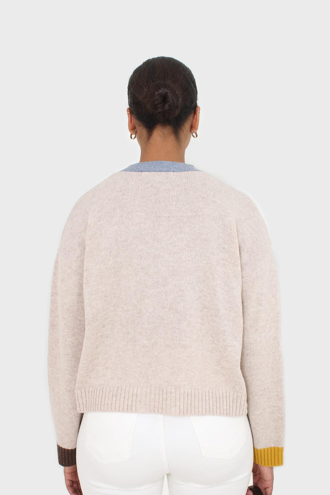 Oatmeal and blue contrast trim cardigan