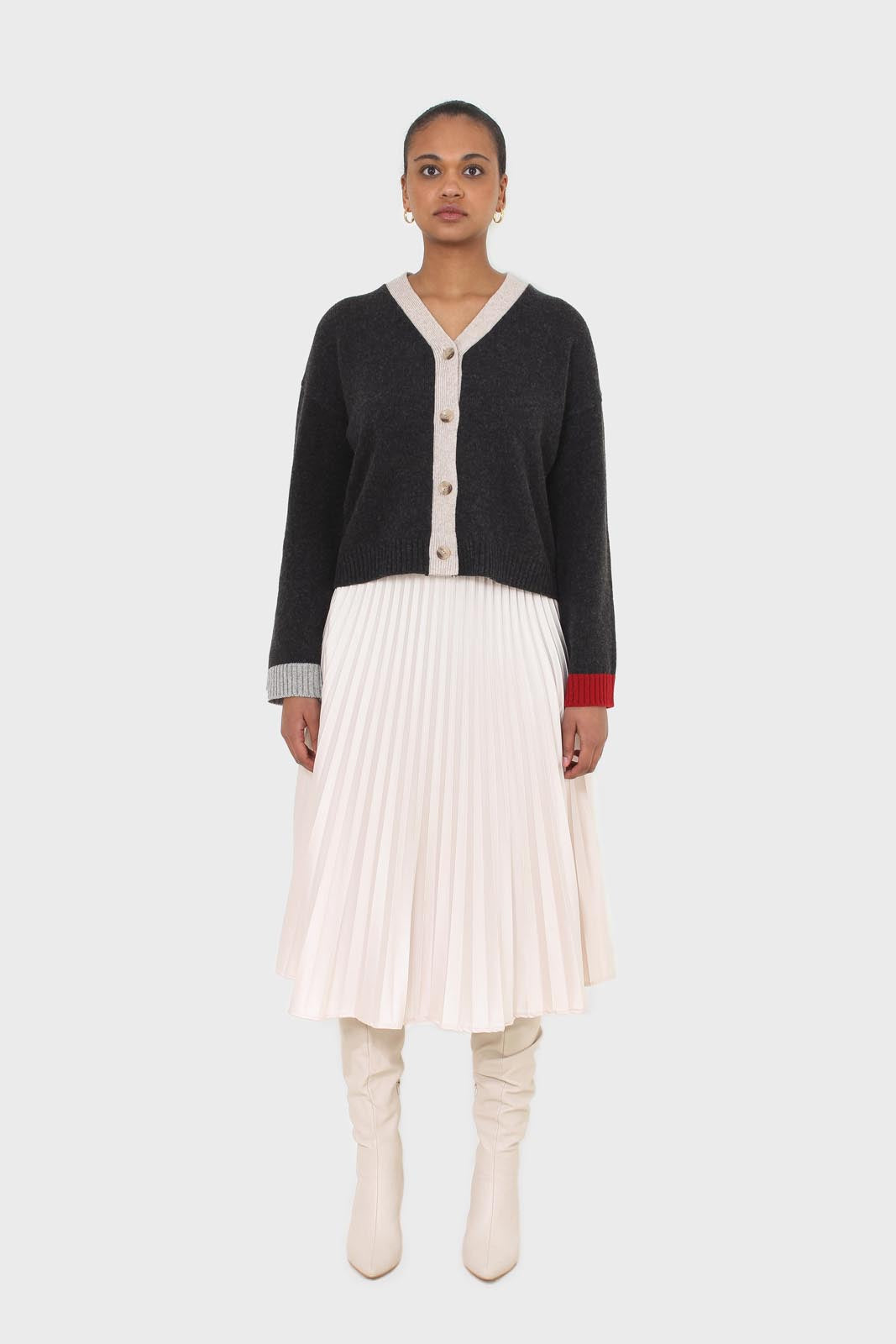 Charcoal and oatmeal contrast trim cardigan