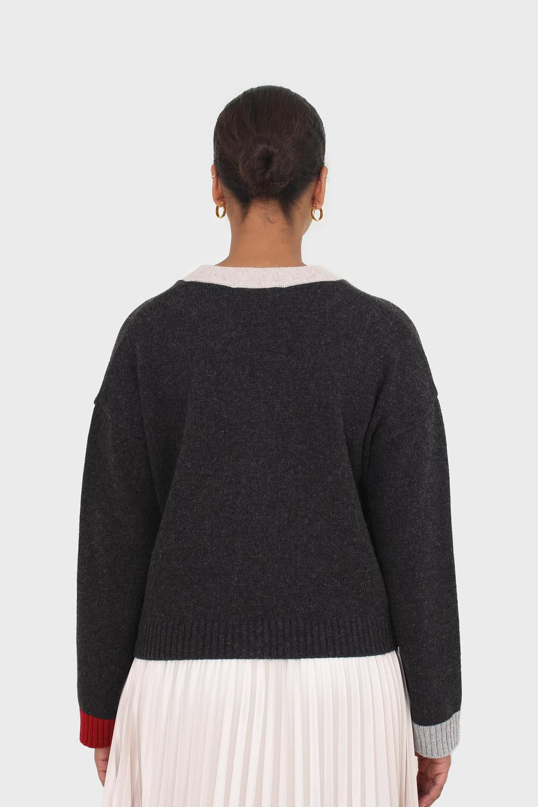 Charcoal and oatmeal contrast trim cardigan