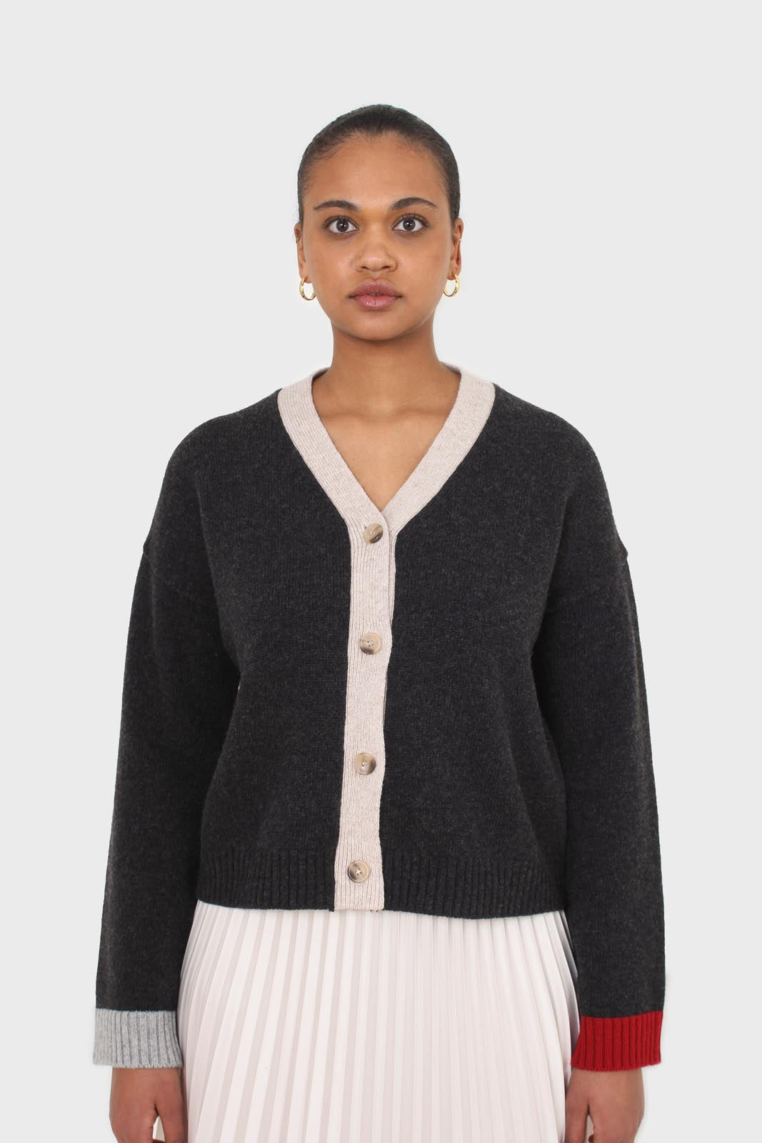 Charcoal and oatmeal contrast trim cardigan