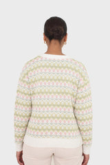Ivory and lime tiny intarsia tulip cardigan