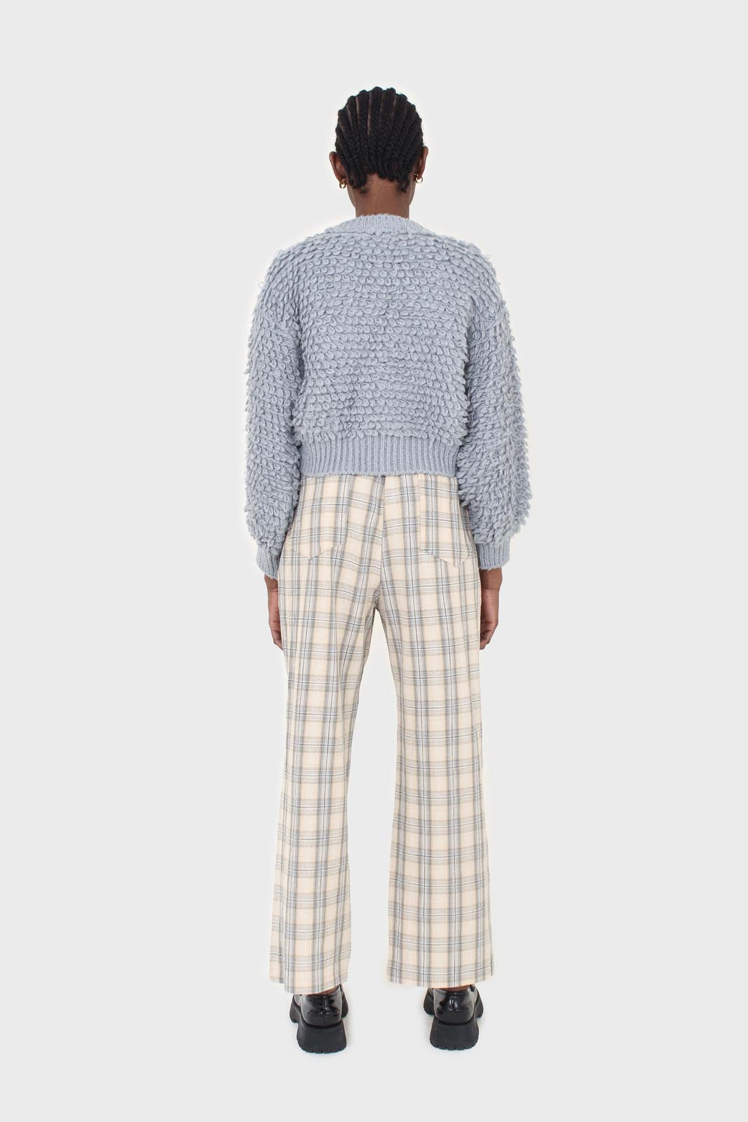Beige and khaki plaid loose fit trousers