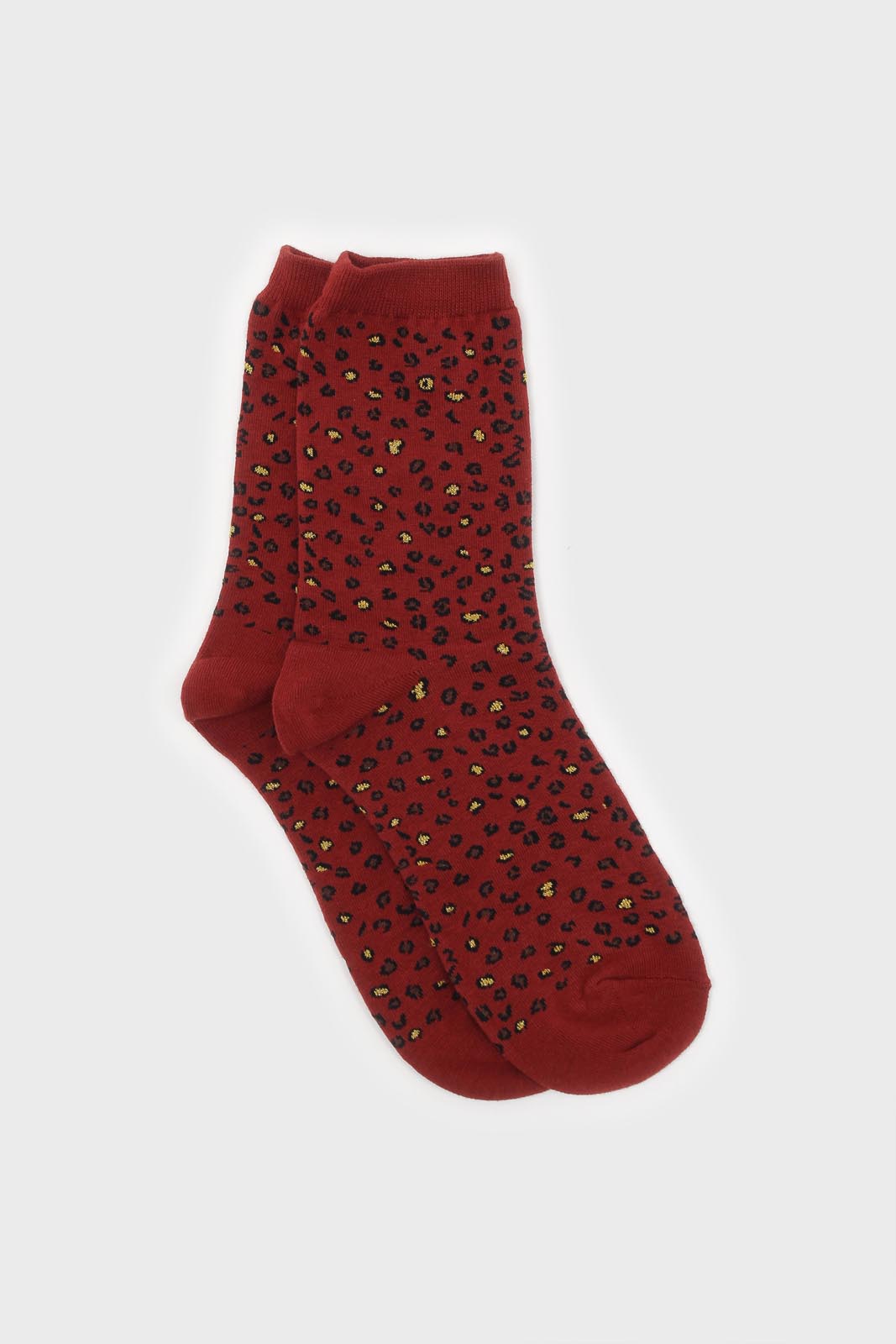 Red and black metallic leopard print socks
