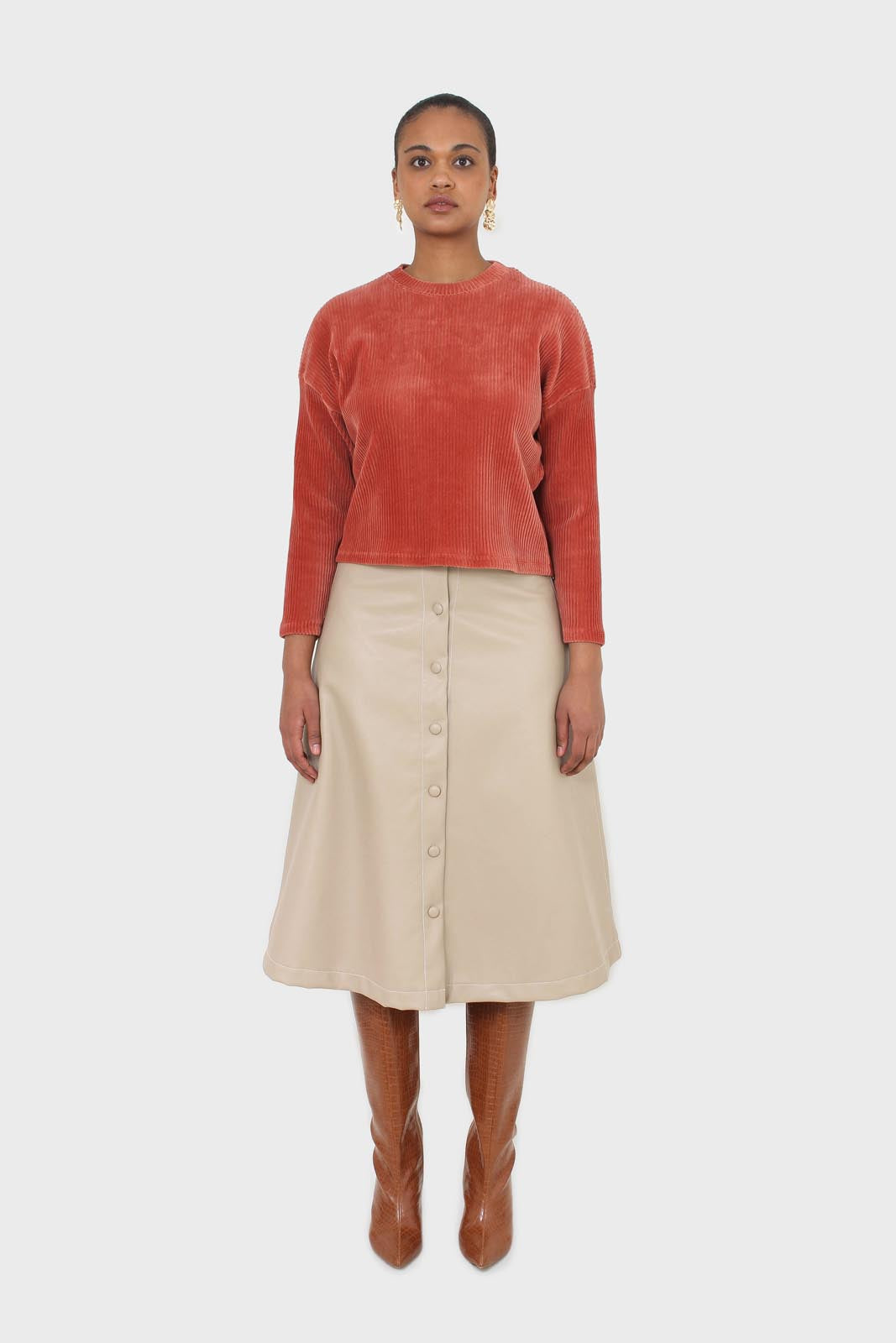 Orange ribbed velvet long sleeved top