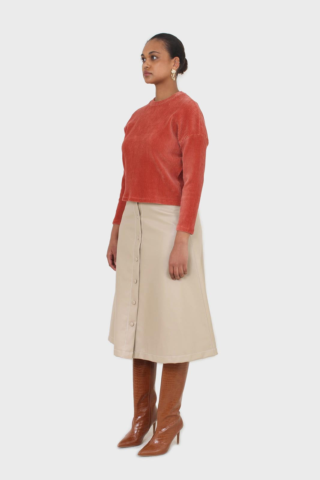 Orange ribbed velvet long sleeved top