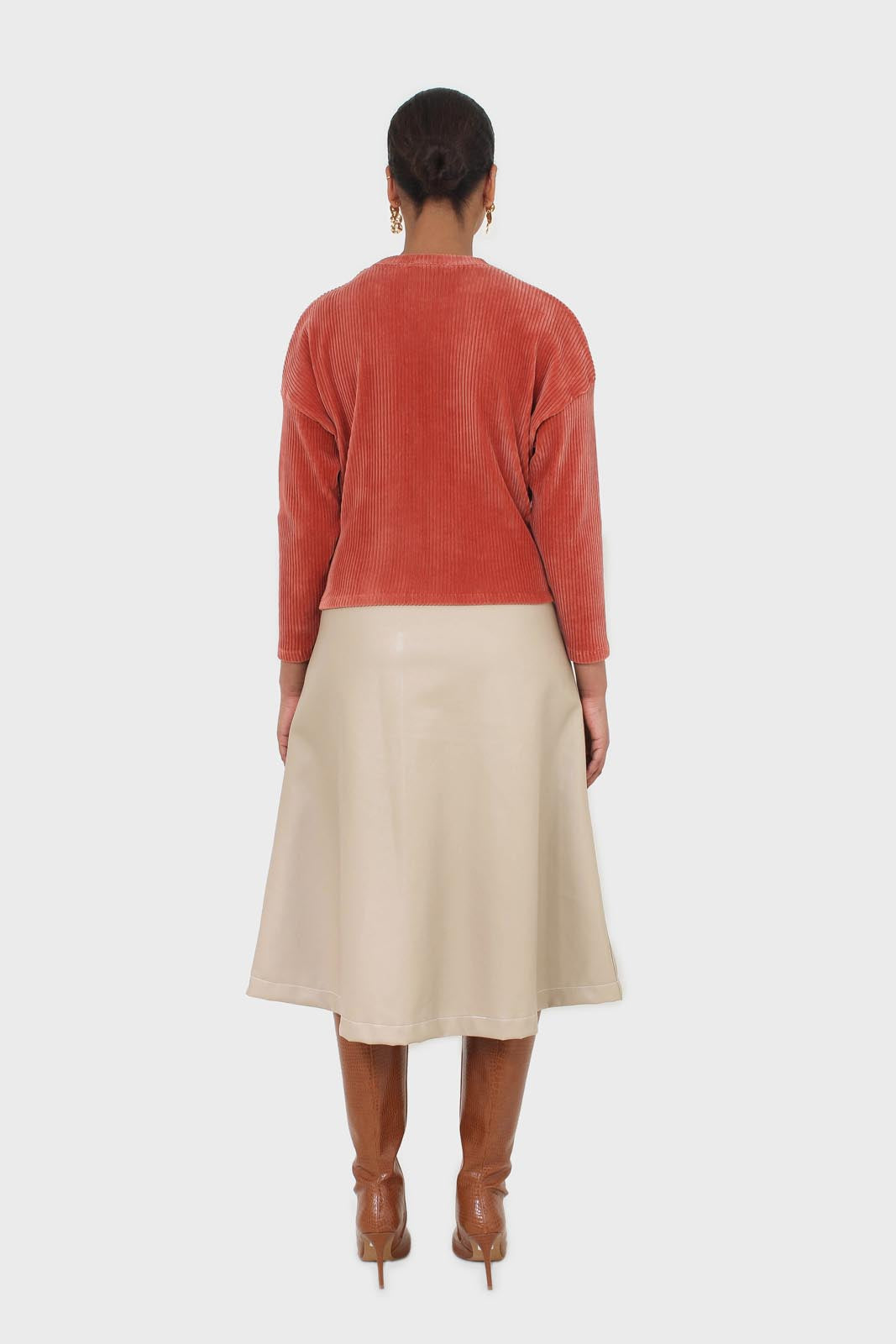 Orange ribbed velvet long sleeved top