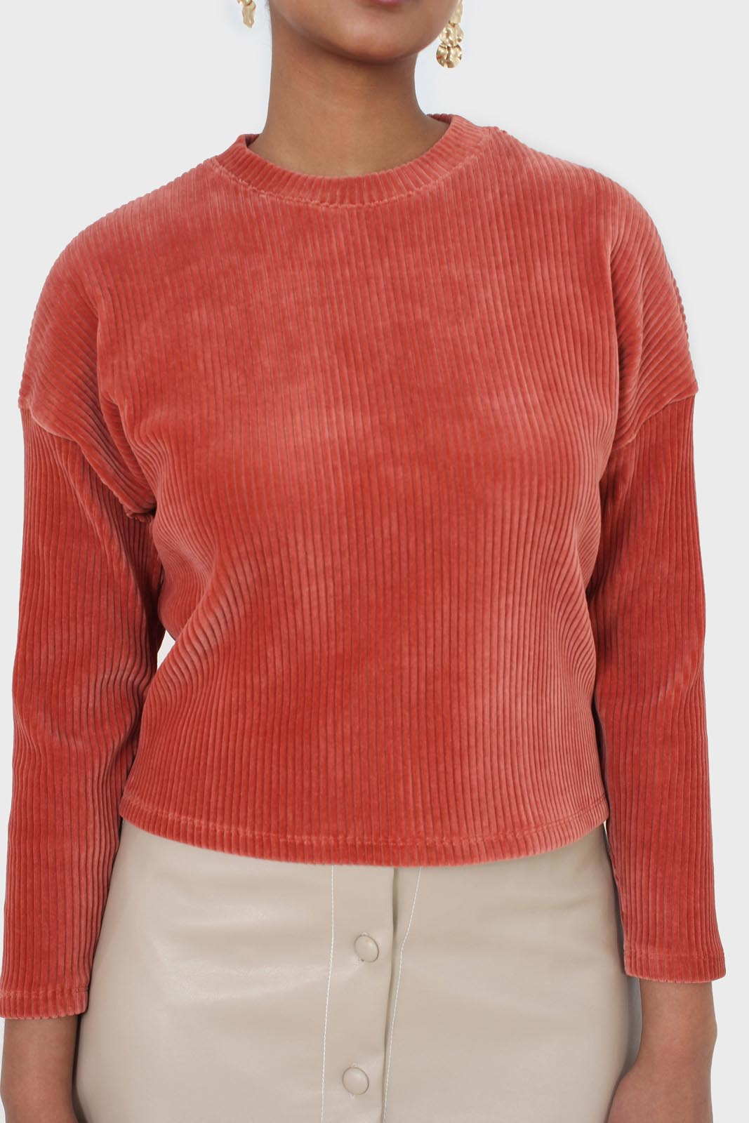 Orange ribbed velvet long sleeved top