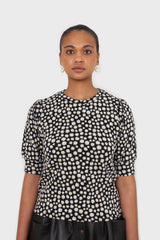 Black and white daisy puff sleeved top