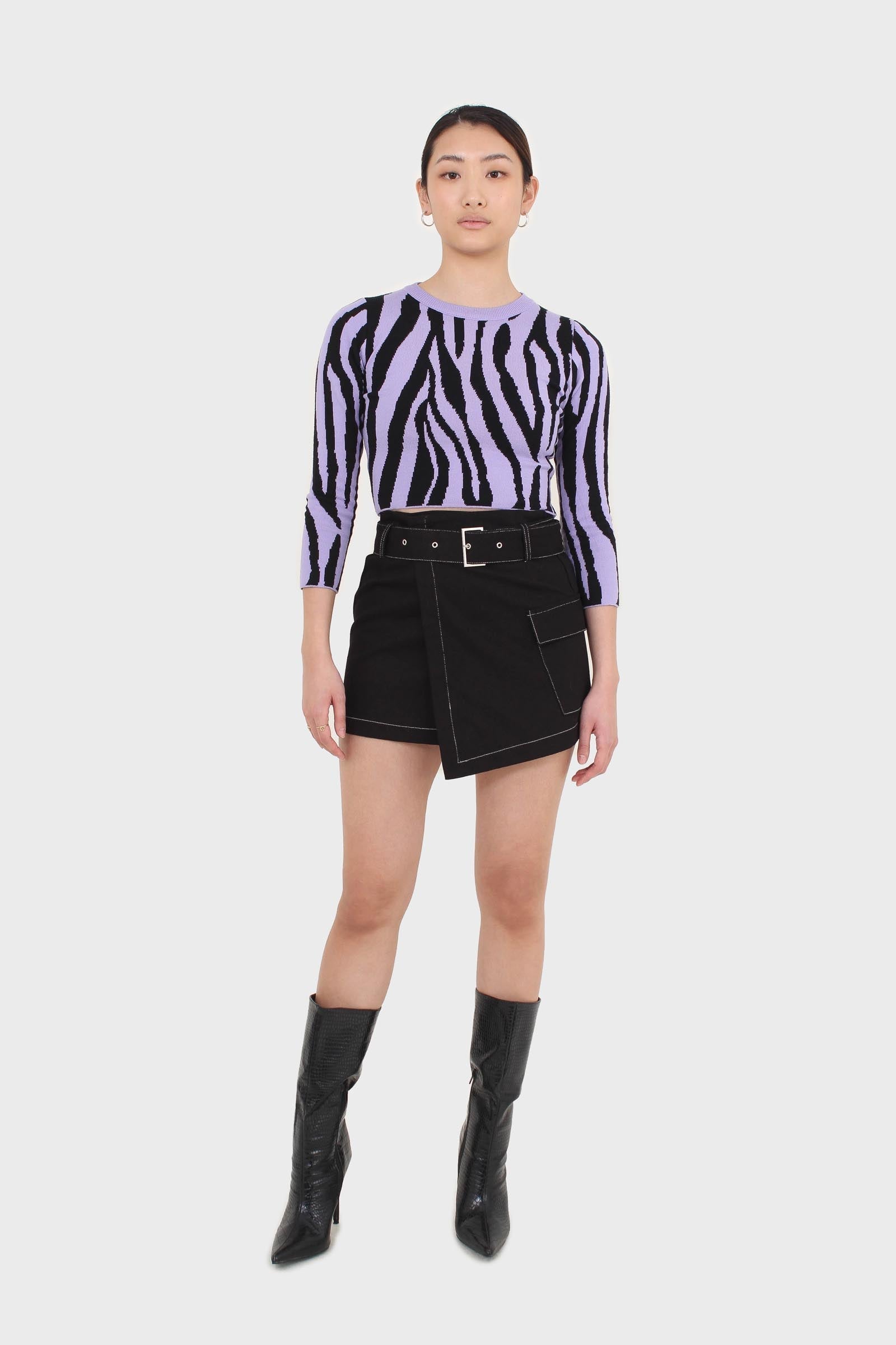 Lilac and black zebra cropped top