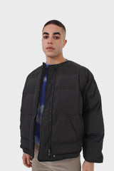 Black vegan leather trim puffer jacket