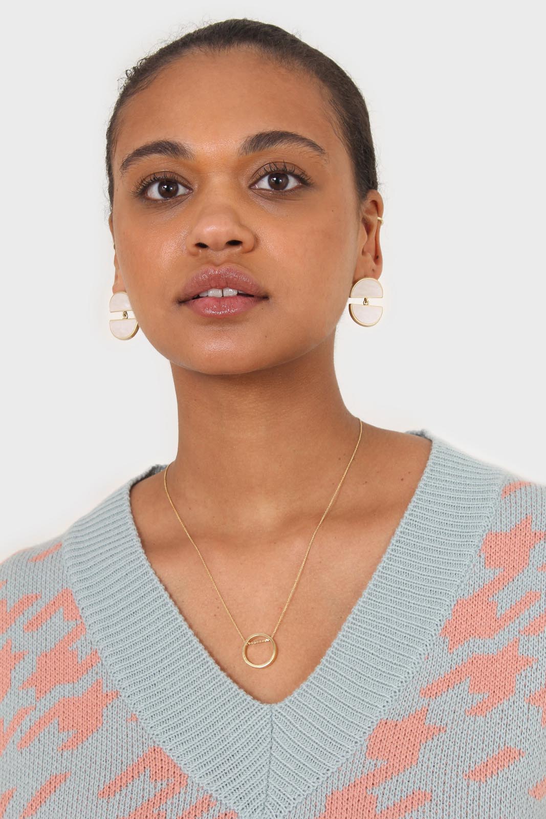 Blue and pink giant houndstooth sweater vest