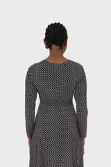 Black and white diamond jersey wrap dress