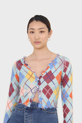 Mint multicoloured argyle button up top