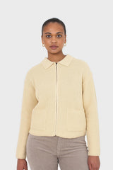 Pale yellow waffle zip up cardigan