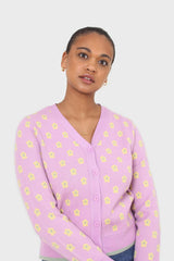 Lilac and yellow intarsia daisy cardigan