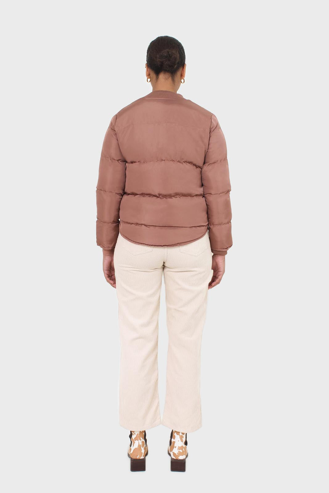 Brown round neck puffer jacket