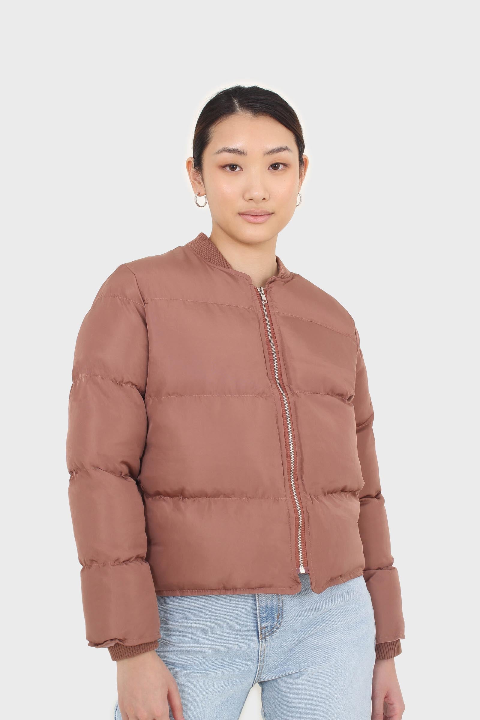 Brown round neck puffer jacket
