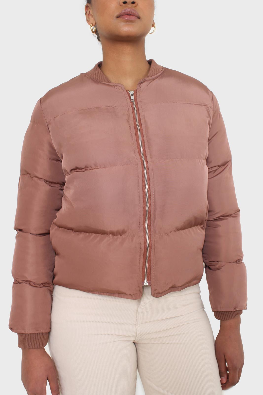 Brown round neck puffer jacket