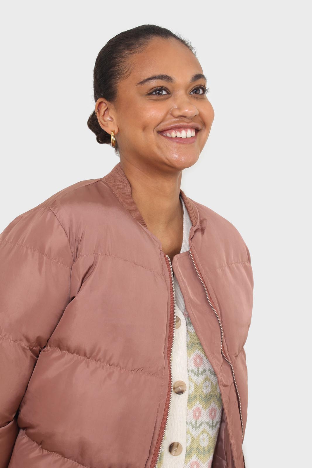 Brown round neck puffer jacket