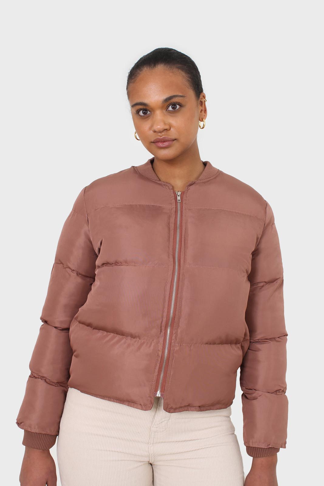 Brown round neck puffer jacket