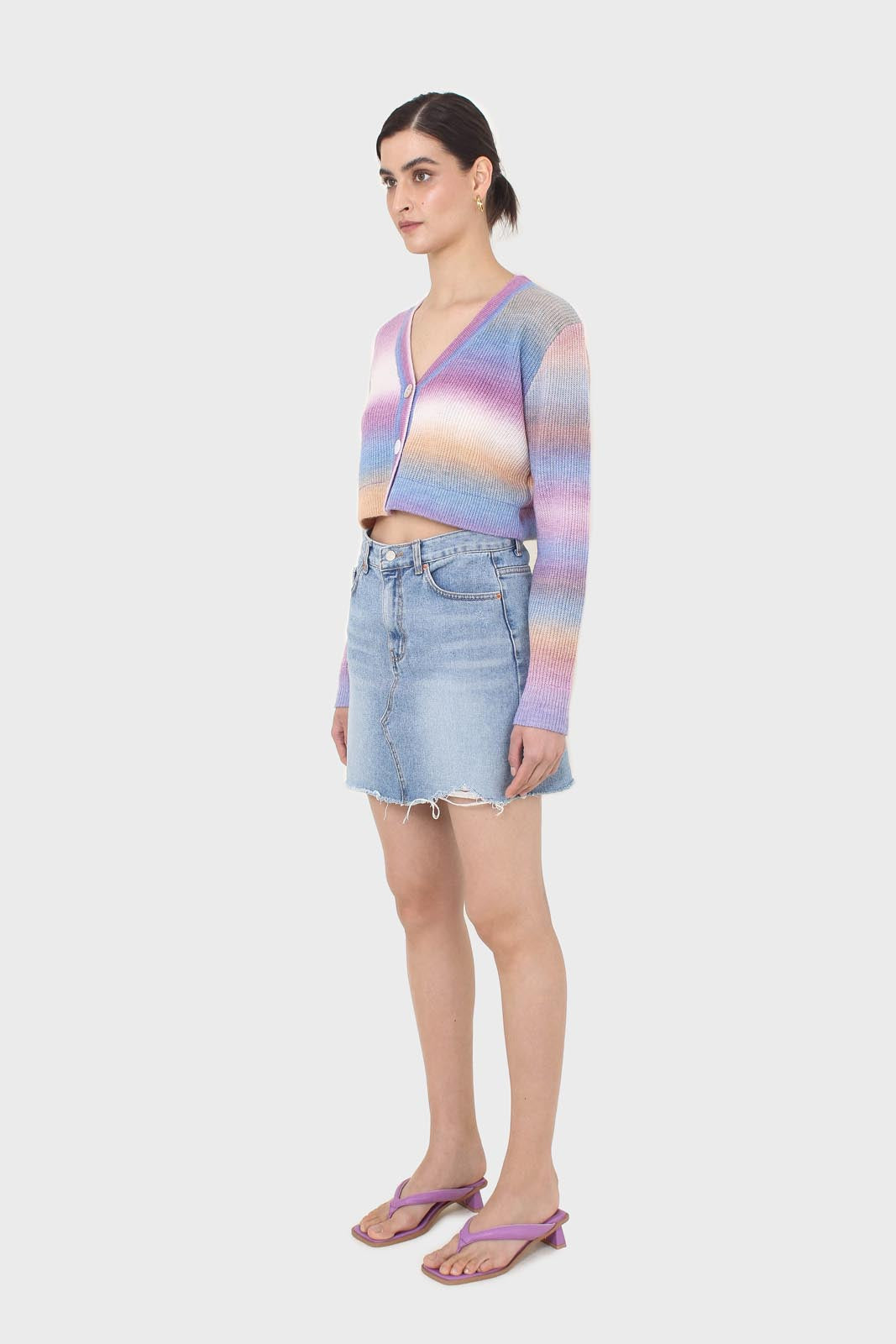 Purple thick striped cropped knit top